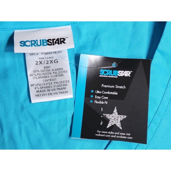 Scrub Star 2XL Cotton/Poly/Spandex Teal Black Stretch Side Scrub Top - Picture 3 of 10